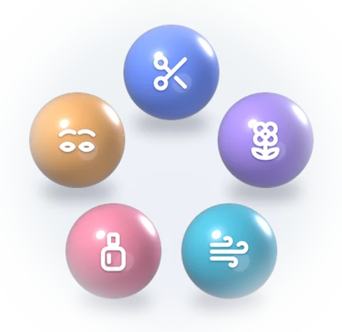 Five colorful booking spheres